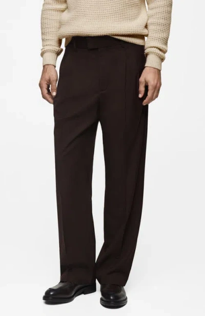 Mango Regular Fit Pleated Pants In Chocolate