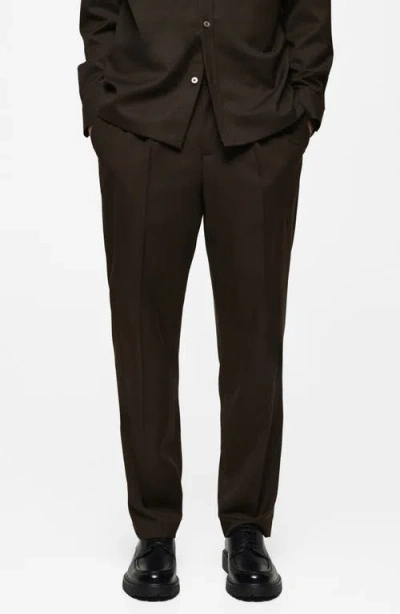 Mango Regular Fit Pleated Pants In Chocolate