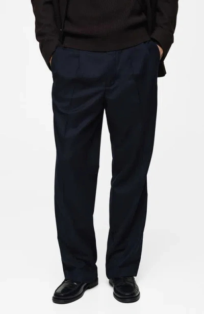 Mango Regular Fit Pleated Pants In Dark Navy
