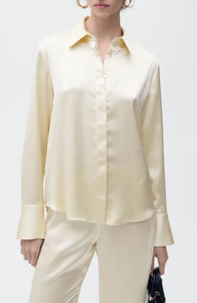 Mango Regular Fit Satin Shirt In Ecru