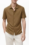 Mango Regular Fit Short Sleeve Linen Blend Button-up Shirt In Brown