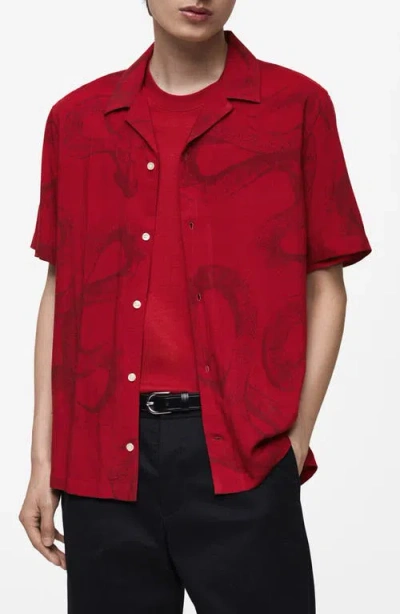 Mango Regular Fit Snake Print Camp Shirt In Red
