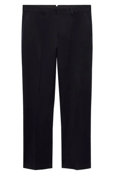 Mango Regular Fit Straight Leg Tencel® & Cotton Pants In Dark Navy