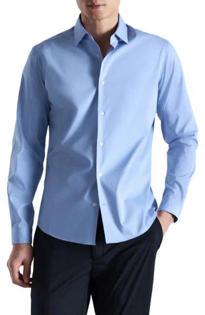 Mango Regular Fit Stretch Cotton Blend Button-up Shirt In Blue