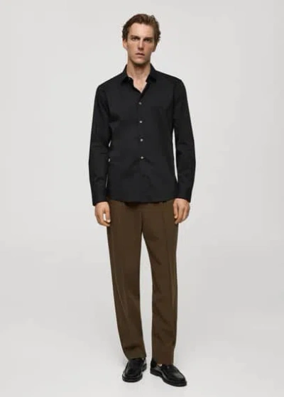 Mango Regular-fit Stretch Cotton Shirt Black In Noir