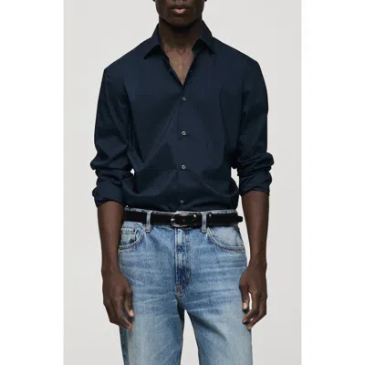 Mango Regular Fit Stretch Poplin Button-up Shirt In Dark Navy