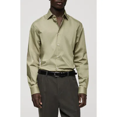 Mango Regular Fit Stretch Poplin Button-up Shirt In Green