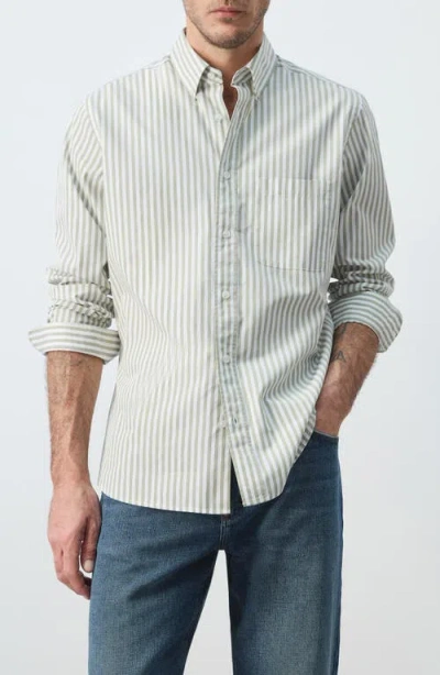 Mango Regular Fit Stripe Button-up Shirt In Green