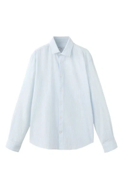 Mango Regular Fit Stripe Cotton & Linen Button-up Shirt In Blue