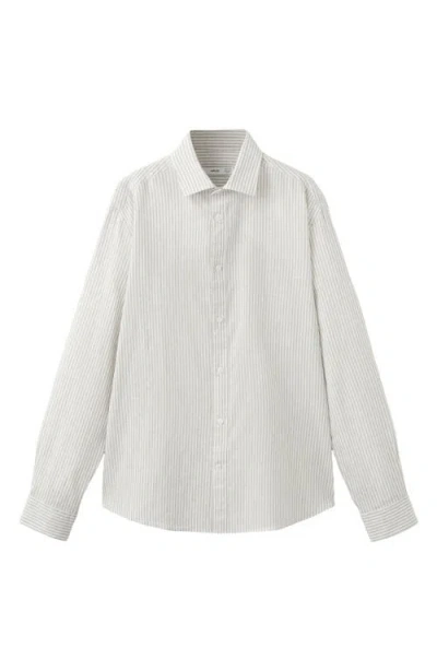 Mango Regular Fit Stripe Cotton & Linen Button-up Shirt In White