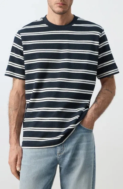 Mango Regular Fit Stripe Cotton Blend T-shirt In Blue