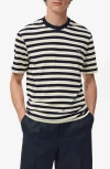Mango Regular Fit Stripe Cotton T-shirt In Black