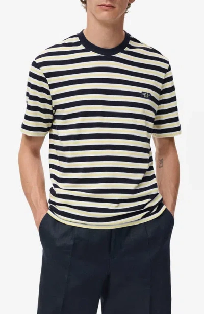 Mango Regular Fit Stripe Cotton T-shirt In Black