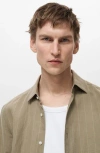 Mango Regular Fit Stripe Linen & Cotton Button-up Shirt In Khaki
