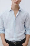 Mango Regular Fit Stripe Linen & Cotton Button-up Shirt In Sky Blue