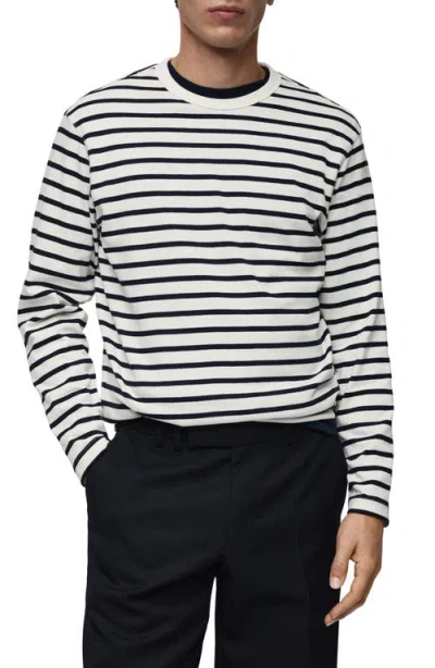 Mango Regular Fit Stripe Long Sleeve Cotton T-shirt In Dark Navy