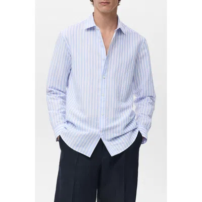 Mango Regular Fit Stripe Slub Linen & Cotton Button-up Shirt In Blue