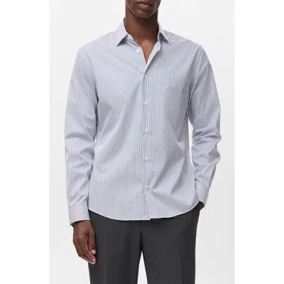 Mango Regular Fit Stripe Stretch Cotton Blend Button-up Shirt In Blue
