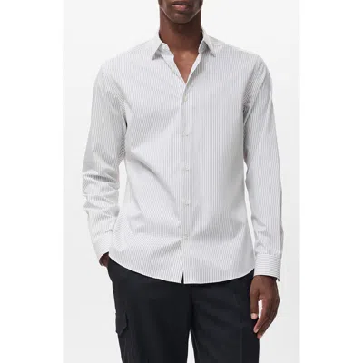 MANGO MANGO REGULAR FIT STRIPE STRETCH COTTON BLEND BUTTON-UP SHIRT
