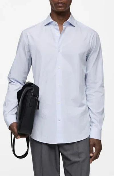 Mango Regular Fit Stripe Stretch Cotton Button-up Shirt In Blue