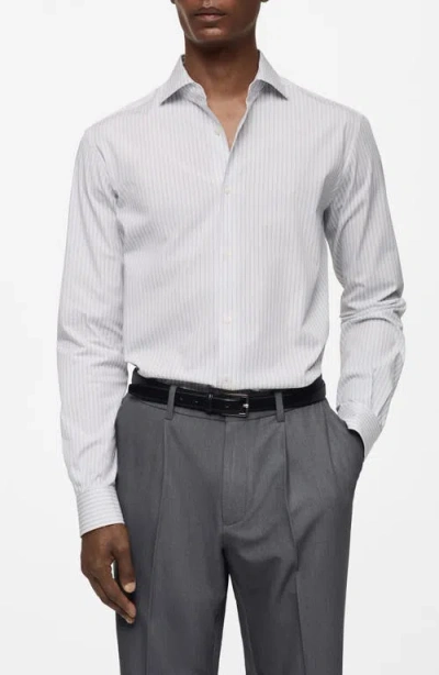 Mango Regular Fit Stripe Stretch Cotton Button-up Shirt In White