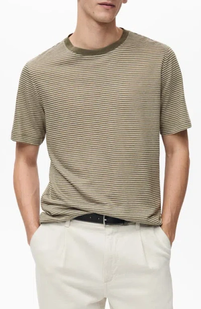 Mango Regular Fit Stripe T-shirt In Green