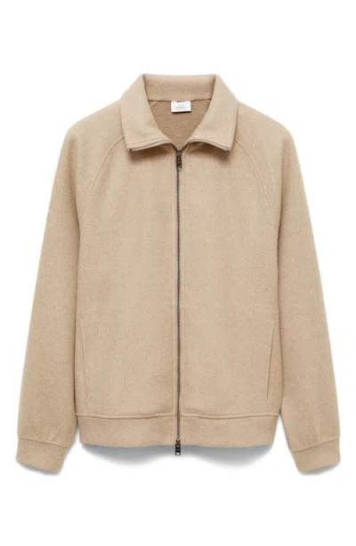 Mango Regular Fit Sweater Jacket In Beige