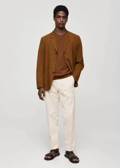 Mango Linen Mix Tailored Straight Leg Pants In Écru