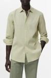 Mango Regular Fit Textured Stripe Button-up Shirt In Green