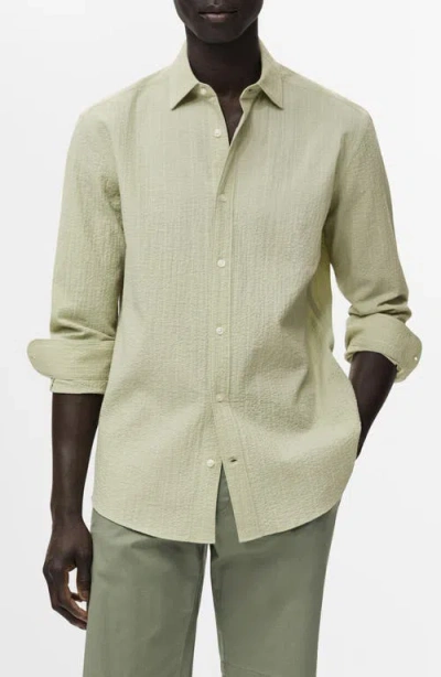 MANGO MANGO REGULAR FIT TEXTURED STRIPE BUTTON-UP SHIRT