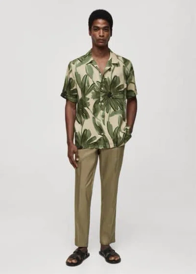Mango Regular Fit Tropical Print Shirt Green