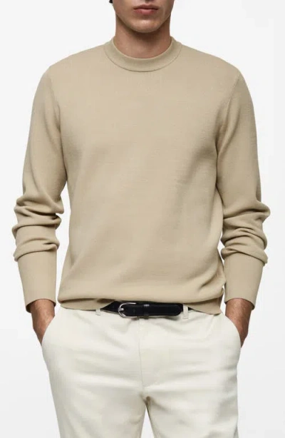 Mango Regular Fit Viscose Blend Crewneck Sweater In Beige