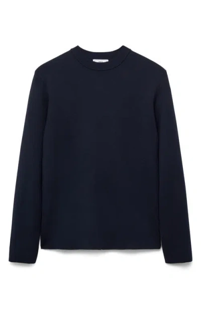 Mango Regular Fit Viscose Blend Crewneck Sweater In Dark Navy