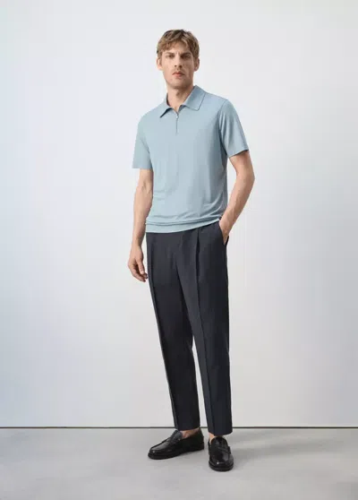 Mango Regular- Fit Zip-up Polo In Blue