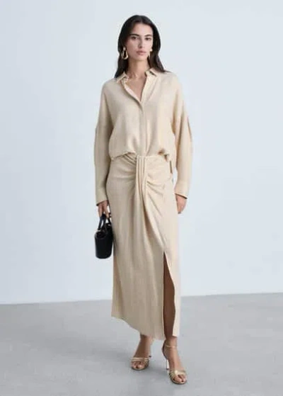 Mango Regular Linen Blend Shirt Gold