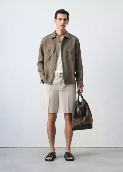 Mango Regular-fit 100% Linen Overshirt In Brown
