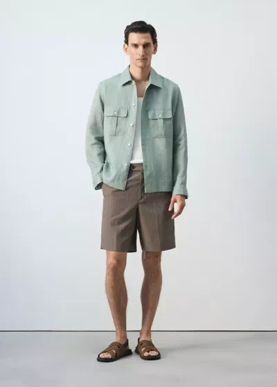 Mango Regular-fit 100% Linen Overshirt In Green