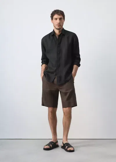 Mango Regular-fit 100% Linen Shirt In Black
