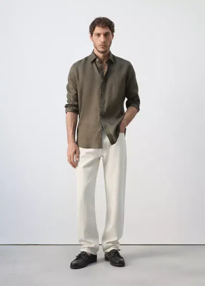 Mango Regular-fit 100% Linen Shirt In Medium Green