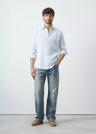 Mango Regular-fit Linen-cotton-blend Shirt In Sky Blue