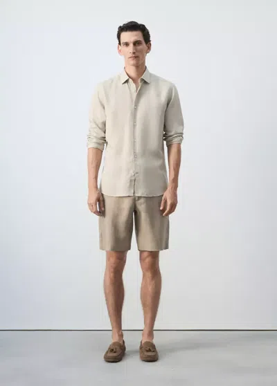 Mango Regular-fit Linen-lyocell Shirt In Sand