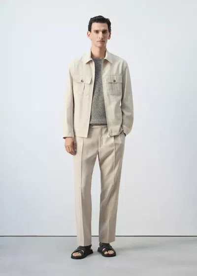 Mango Regular-fit Modal Jacket With Pockets In Ivory White