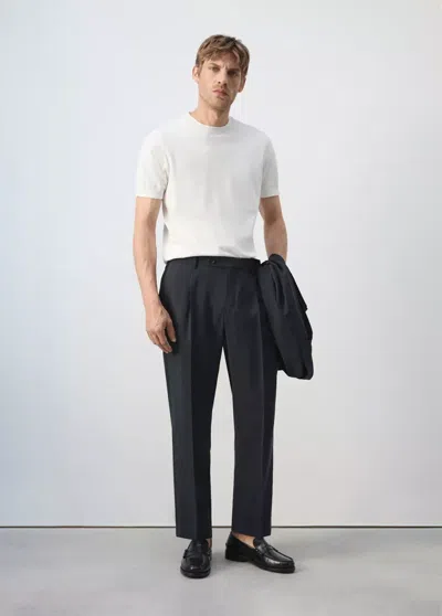 Mango Regular-fit Pleated Pants In Navy