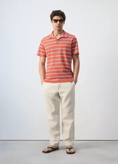 Mango Regular-fit Striped Piqué Cotton Polo Shirt In Salmon
