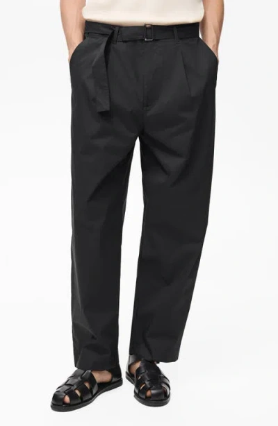 Mango Relaxed Belted Technical Pants In Black
