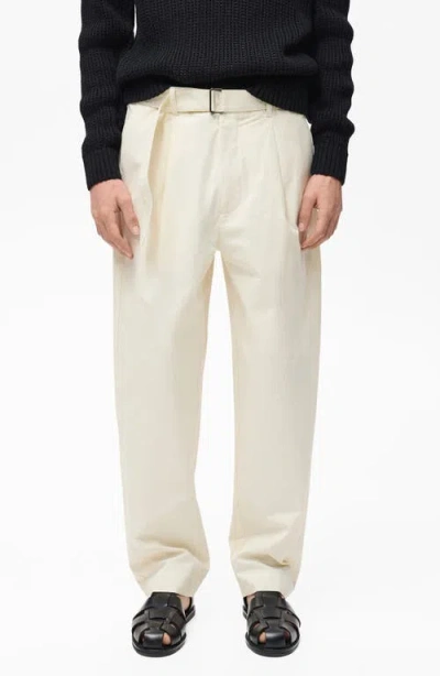 Mango Relaxed Belted Technical Pants In Ecru