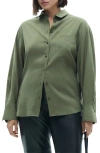 Mango Relaxed Button-up Shirt In Khaki Green