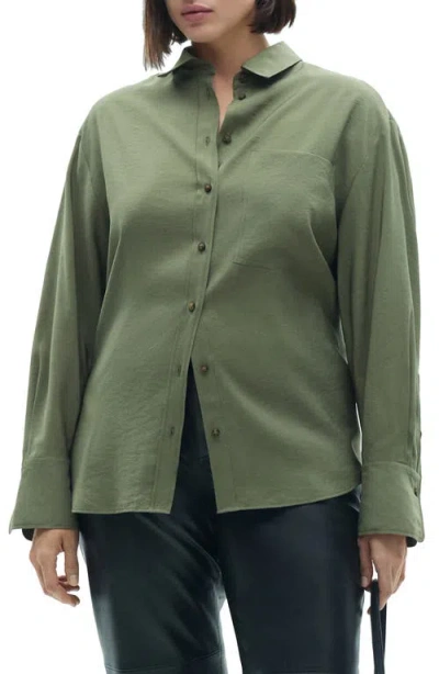 Mango Relaxed Button-up Shirt In Khaki Green