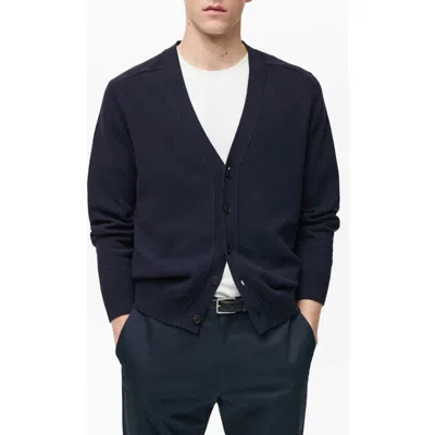 Mango Relaxed Cotton Cardigan In Bleu Marine Foncé