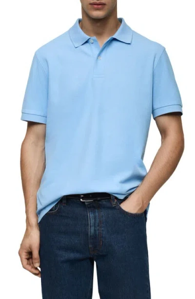 Mango Relaxed Cotton Piqué Knit Polo In China Blue